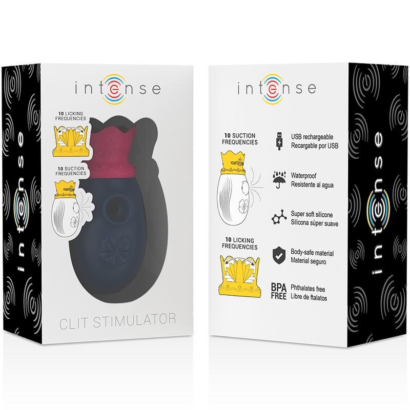 INTENSE - STIMOLATORE CLITORIDEO 10 MODALITÀ DI ASPIRAZIONE E LECCATURA - BLU