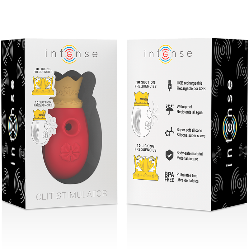 INTENSE - STIMOLATORE CLITORIDEO 10 MODALITÀ DI ASPIRAZIONE E LECCATURA - ROSSO