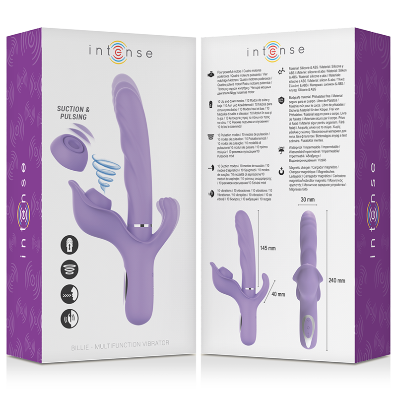 INTENSE - BILLIE VIBRATORE MULTIFUNZIONALE RICARICABILE A SUCCHIO CON PULSANTE VIOLA