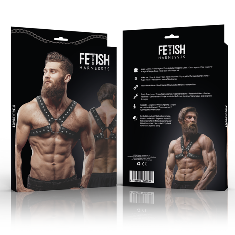 FETISH SUBMISSIVE ATTITUDINE - IMBRACATURA PER IL PETTO IN ECOPELLE INCROCIATA DA UOMO CON BORCHIE