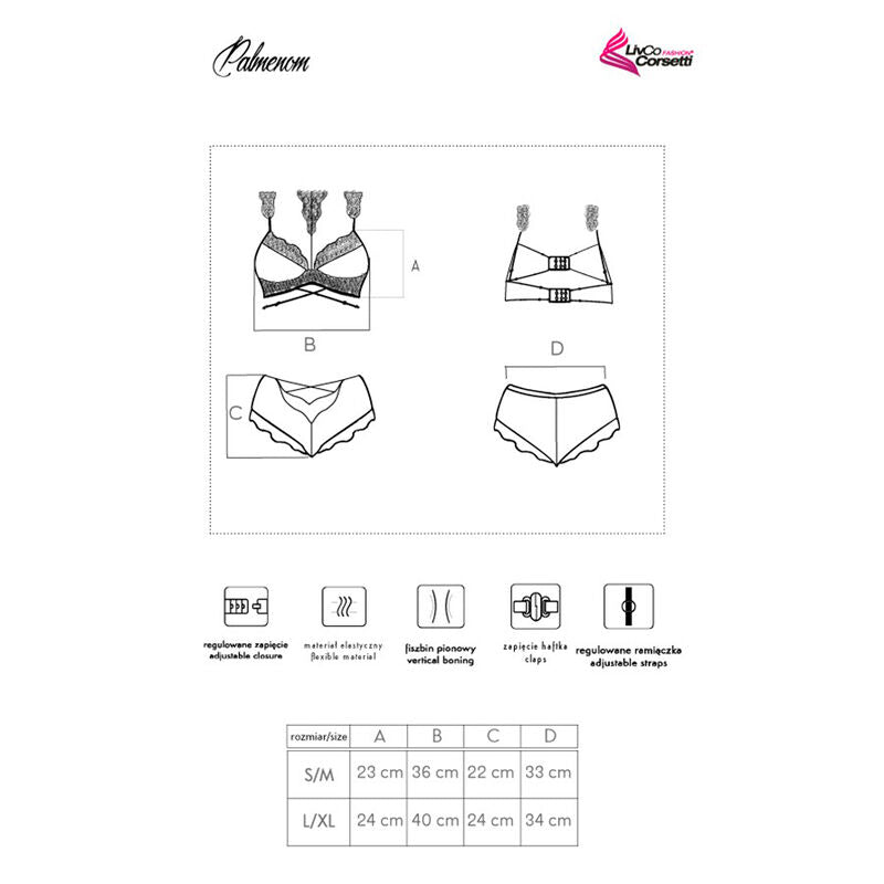 LIVCO CORSETTI FASHION - PALMENOM LC 90614 REGGISENO + SLIP NERO L/XL