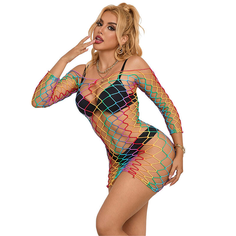 SUBBLIME - 952426 VESTITO A RETE MANICA LUNGA ARCOBALENO TAGLIA UNICA