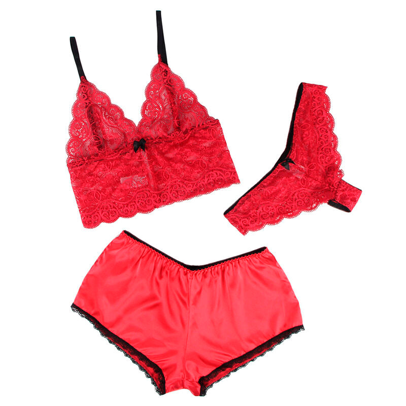 SUBBLIME - 953898 CAMICIA DA NOTTE IN SETA E PIZZO + SLIP ROSSO S/M