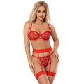 SUBBLIME - 954338 REGGISENO + PERIZOMA + CINTURA CON STAMPA A CUORE ROSSO L/XL