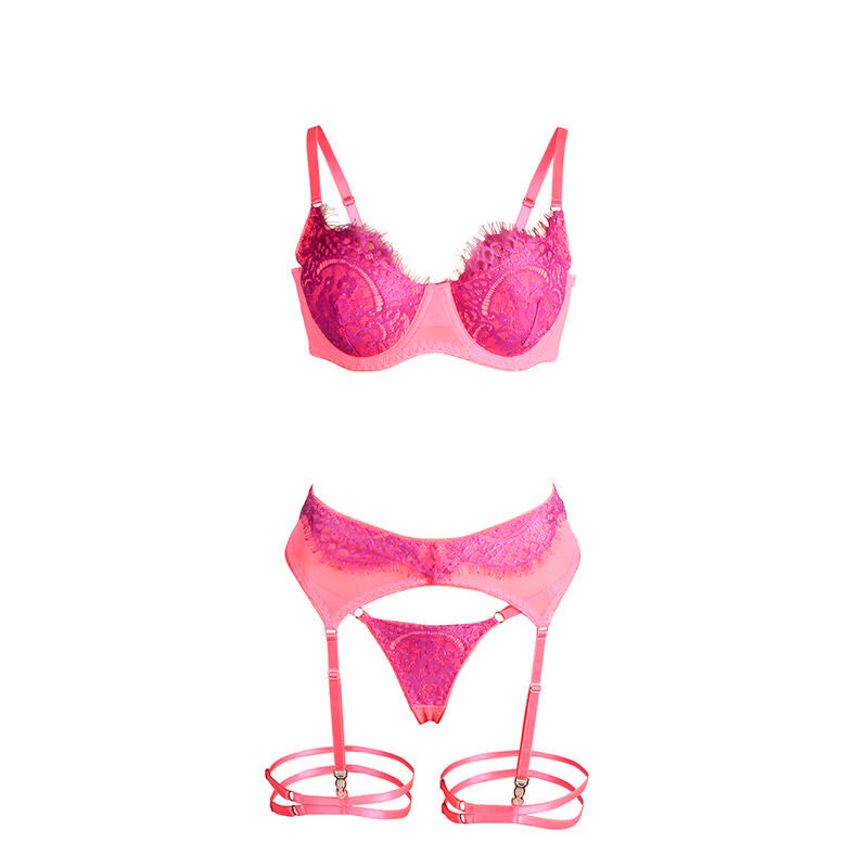 SUBBLIME - 955359 COMPLETO REGGISENO CON PIZZO E GIACCHETTI ROSA E VIOLA S/M