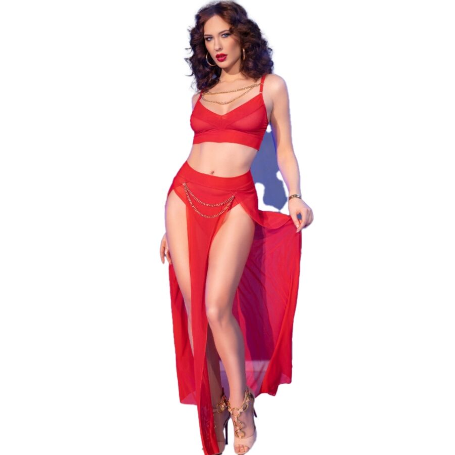 CHILIROSE - CR 4850 SET TOP E LEGGINGS ROSSI CON ACCESSORI DORATI L
