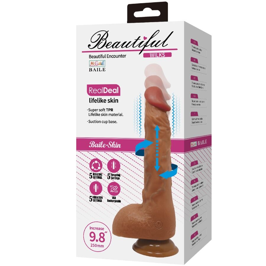 BAILE - BEAUTIFUL WILKS 5 IMPOSTAZIONI VIBRATORE REALISTICO 25 CM MULATO