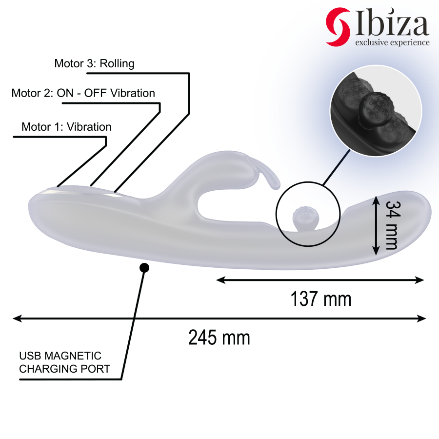 IBIZA - POTENTE VIBRATORE RABBIT CON PERLA ROTANTE MASSAGGIANTE