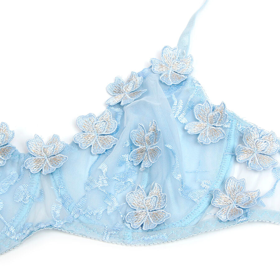 SUBBLIME - 957629 COMPLETO REGGISENO E SLIP RICAMATI A FIORI AZZURRO CIELO S/M