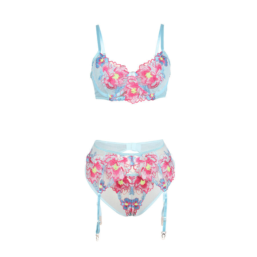 SUBBLIME - 957643 SET REGGISENO E CINTURA RICAMO FIORI ROSA S/M