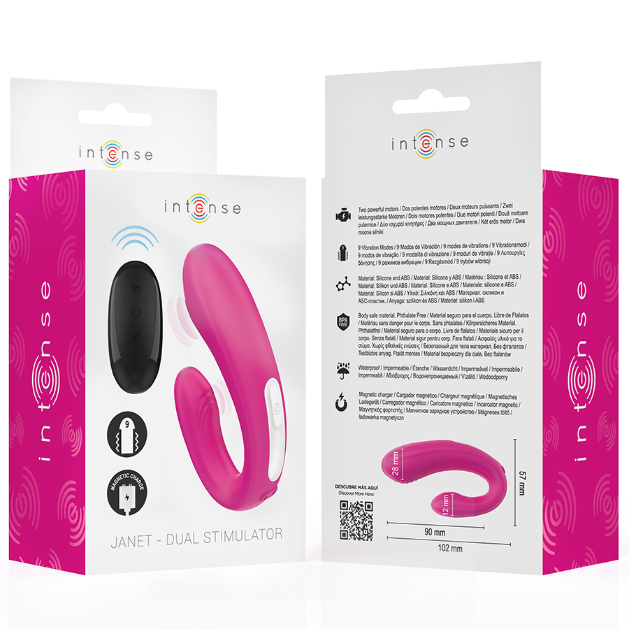 INTENSE - JANET DUAL STIMOLATORE E VIBRATORE A FORMA DI U CON TELECOMANDO ROSA