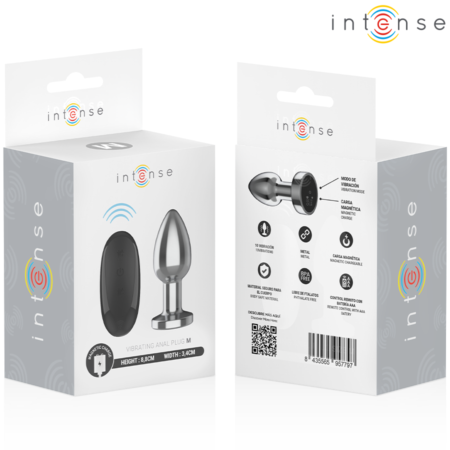 INTENSE - PLUG ANALE 10 VIBRAZIONI METALLO CON TELECOMANDO M