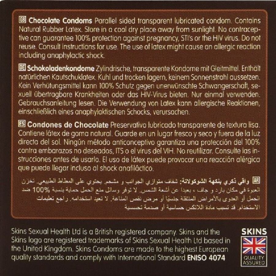 SKINS - PRESERVATIVI PREMIUM AL CIOCCOLATO CONFEZIONE DA 4