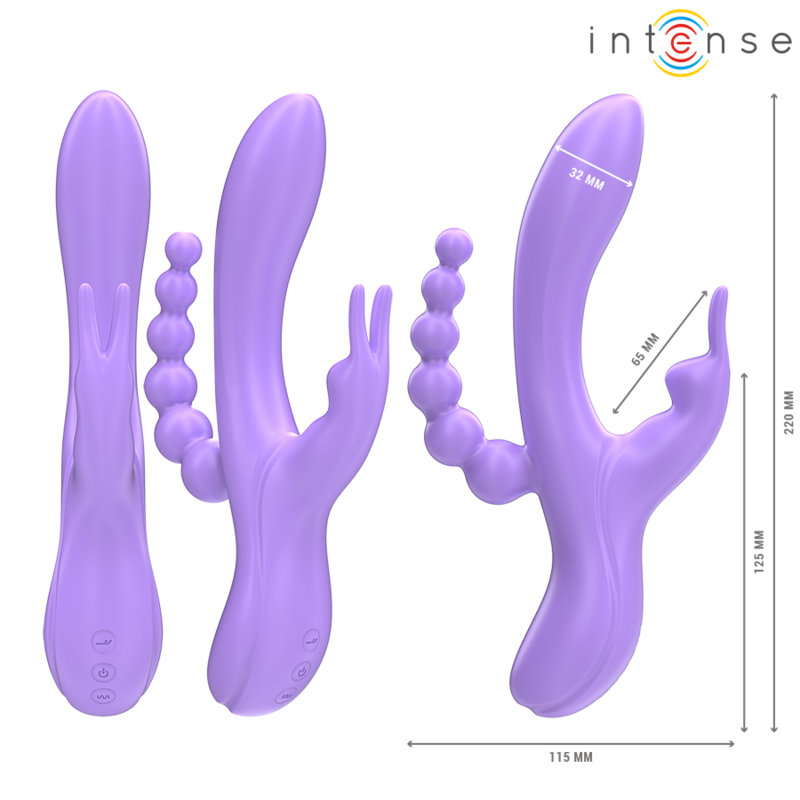 INTENSE - MIKO TRIPLO VIBRATORE CONIGLIO & STIMOLATORE & ANALE 7 VIBRAZIONI VIOLA