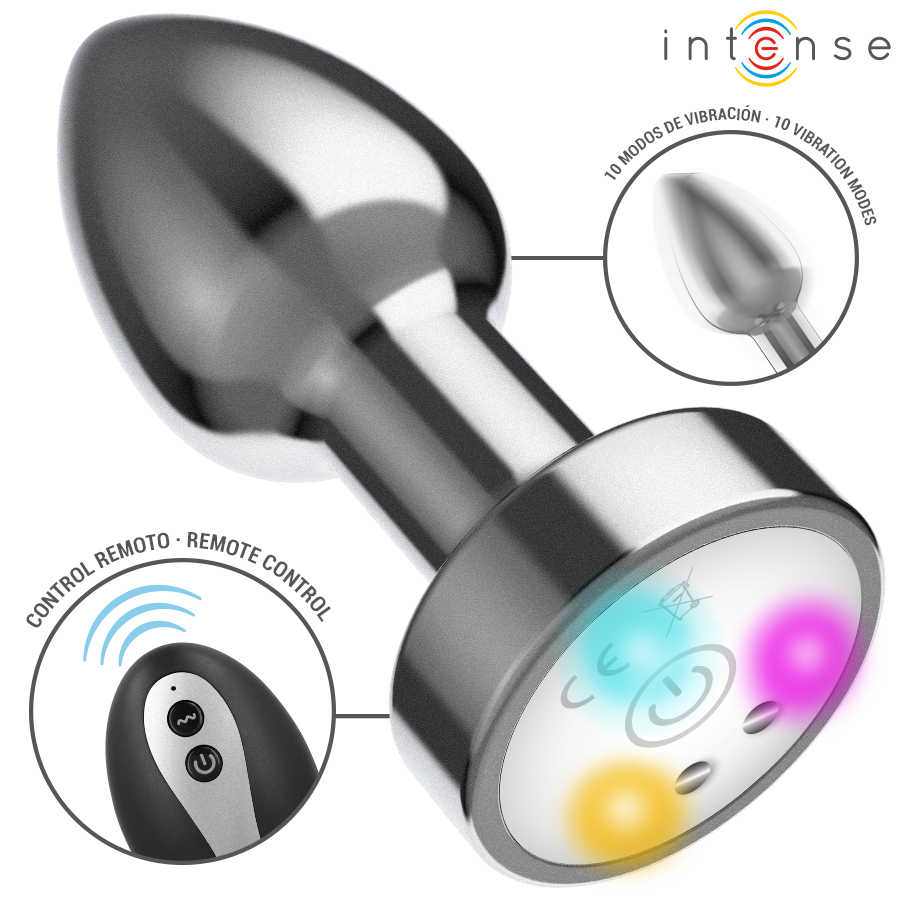 INTENSE - PLUG ANALE VIBRANTE IN METALLO CON LUCI LED E TELECOMANDO - TAGLIA M