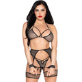 LEG AVENUE - 89362 SET TOP + PERIZOMA + GIARRETTIERA + MANETTE NERO - TAGLIA UNICA