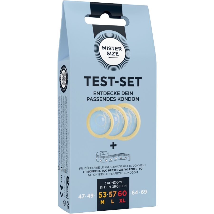 MISTER SIZE - SET DI PROVA 3 PRESERVATIVI DI MISURE DIVERSE + METRO A NASTRO