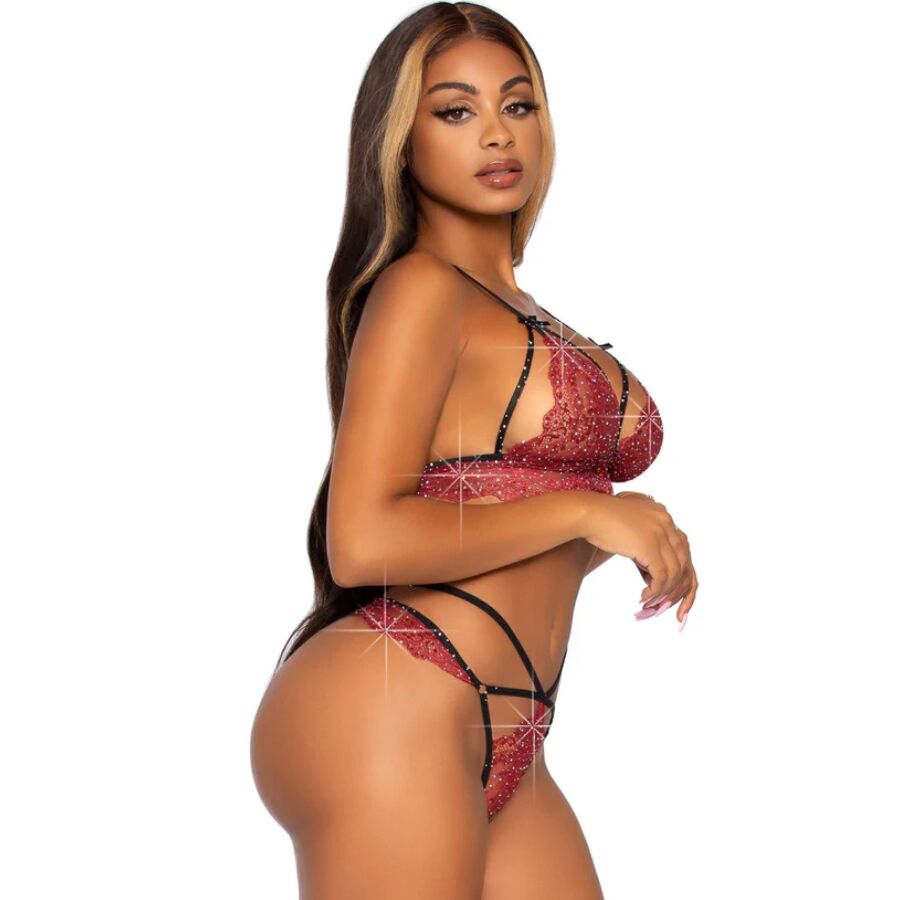 LEG AVENUE - 81623 COMPLETO REGGISENO + PERIZOMA BORDEAUX TAGLIA L