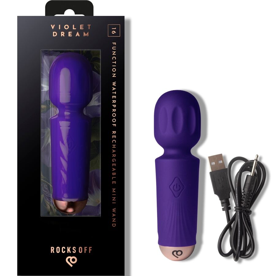 ROCKS-OFF - MINI BACCHETTA RICARICABILE 16 FUNZIONI VIOLET DREAM