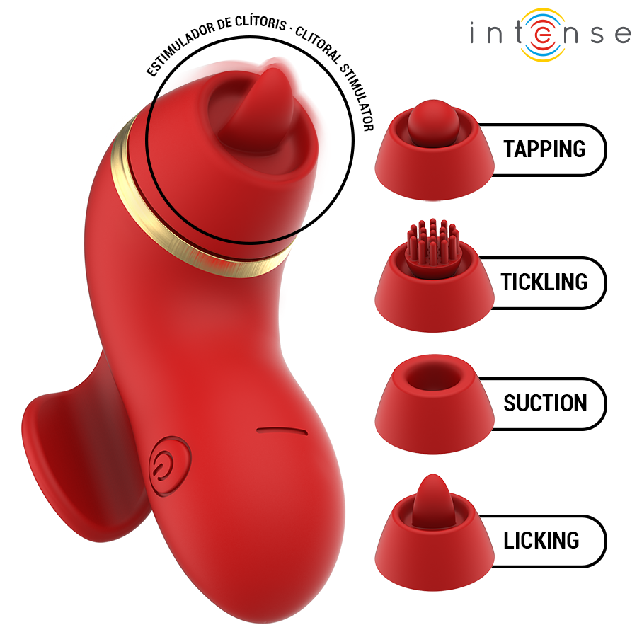 INTENSE - STIMOLATORE PATTY CON 4 TESTINE, ASPIRAZIONE, COLPIMENTO, SOLLETICO E LECCA