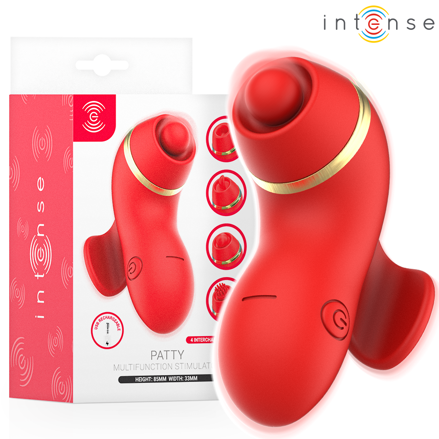 INTENSE - STIMOLATORE PATTY CON 4 TESTINE, ASPIRAZIONE, COLPIMENTO, SOLLETICO E LECCA